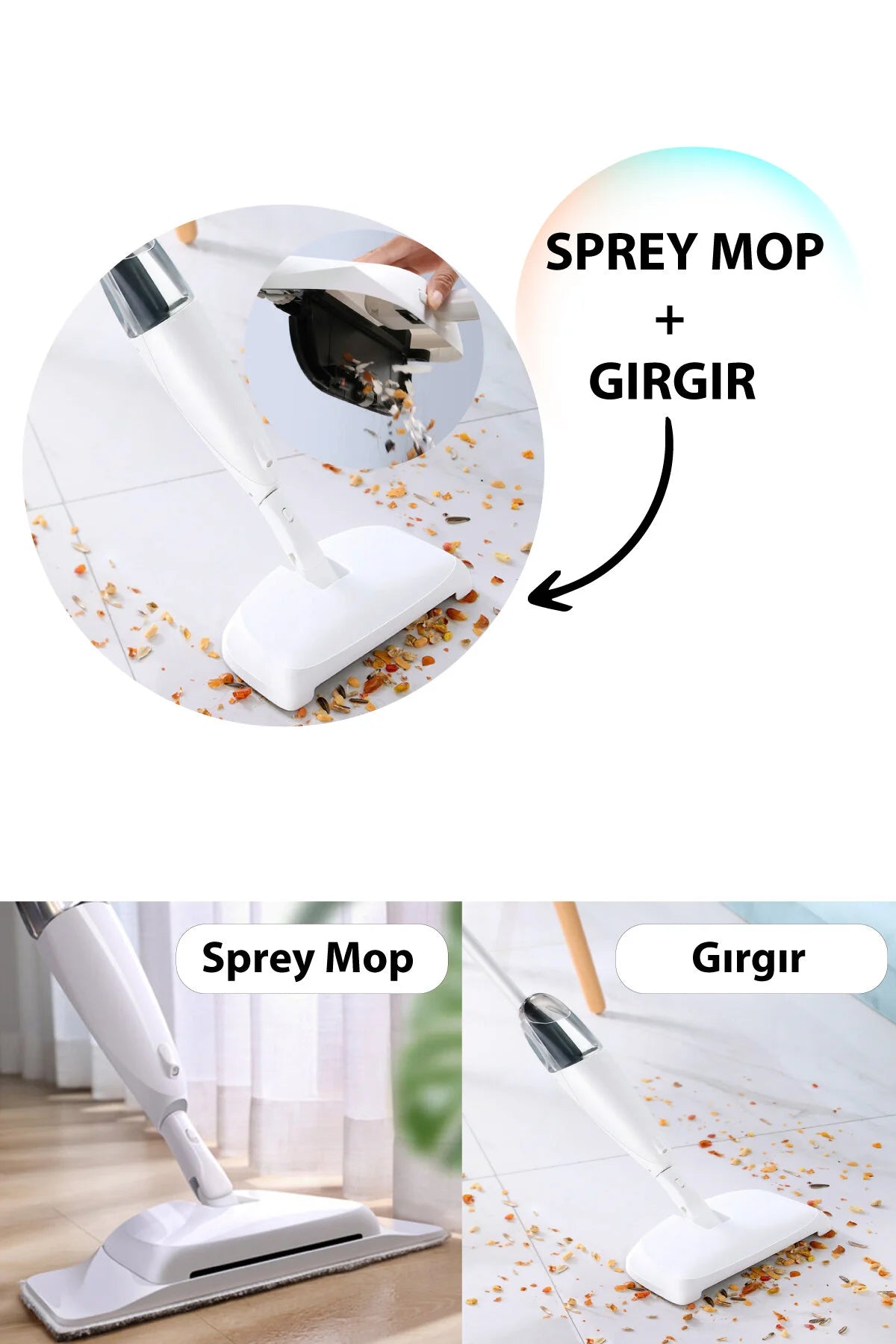 Su Püskürtmeli Sprey Mop Ve Süpürge